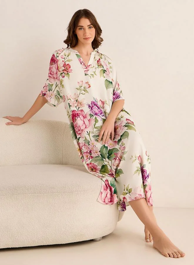 Splash FAV Midi Floral Print Kaftan Night Dress Modal